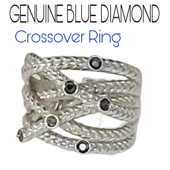Flash Sale 💎GENUINE BLUE DIAMOND 💍CRISS-CROSS RING - Picture 1 of 13
